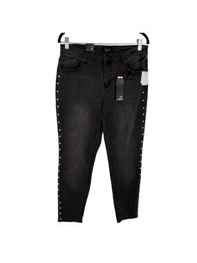 Earl Jean Women 14 Black Wash Denim Pearl Embellished Skinny Ankle Jeans NWT